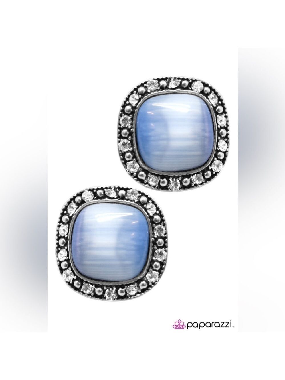 Paparazzi earrings blue silver square fancy formal shiny NEW - Picture 5 of 7